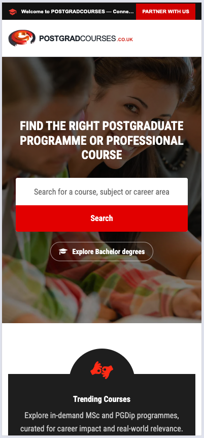 Captura móvil de postgradcourses.co.uk